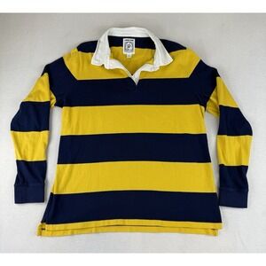 Lands' End Rugby Shirt Womens‎ Large Tall 14-16 Blue Yellow Striped Polo